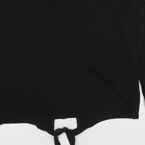 Very Womens Black Cotton Cropped Blouse Size 10 Round Neck