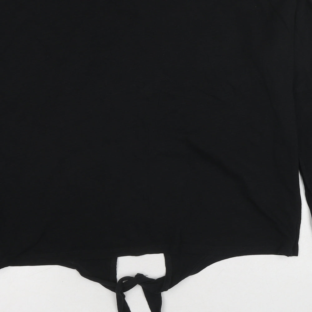Very Womens Black Cotton Cropped Blouse Size 10 Round Neck