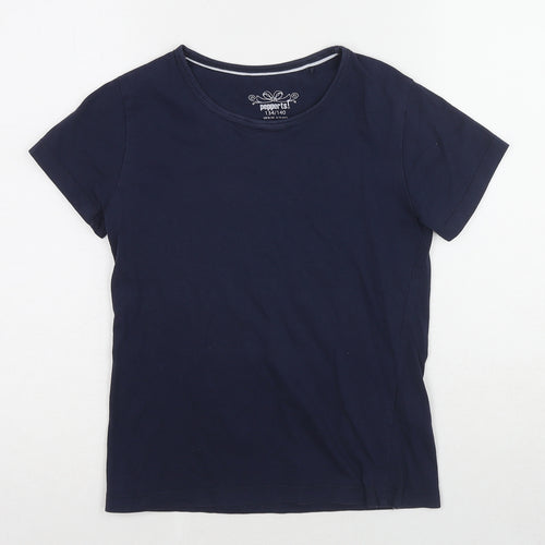 Pepperts Girls Blue Cotton Basic T-Shirt Size 8-9 Years Round Neck Pullover