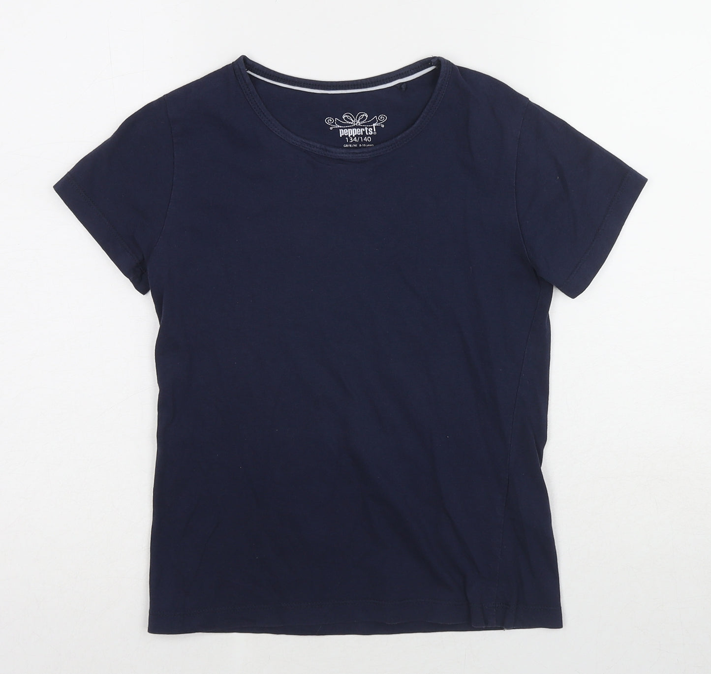 Pepperts Girls Blue Cotton Basic T-Shirt Size 8-9 Years Round Neck Pullover