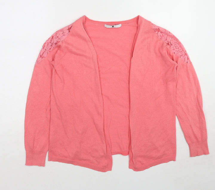 Very Womens Pink V-Neck Cotton Cardigan Jumper Size 12 Pullover - Lace Shoulder Detail