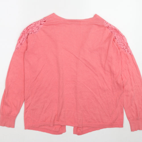 Very Womens Pink V-Neck Cotton Cardigan Jumper Size 12 Pullover - Lace Shoulder Detail