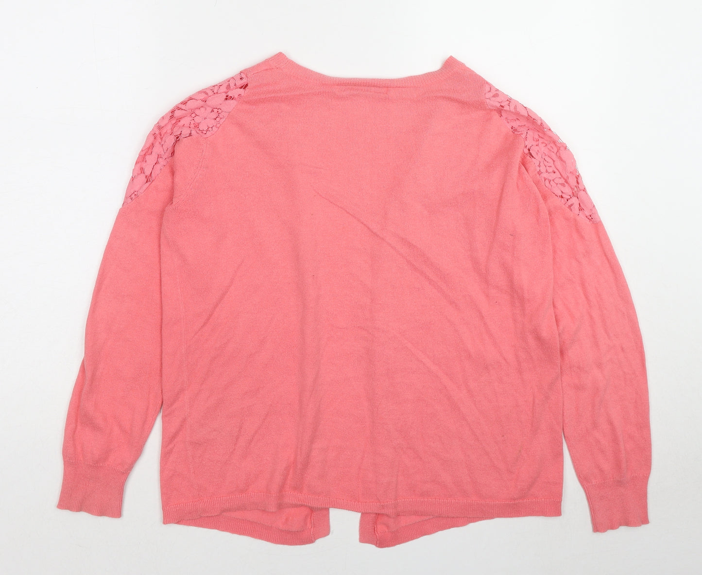 Very Womens Pink V-Neck Cotton Cardigan Jumper Size 12 Pullover - Lace Shoulder Detail