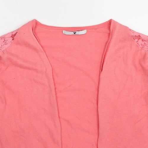 Very Womens Pink V-Neck Cotton Cardigan Jumper Size 12 Pullover - Lace Shoulder Detail