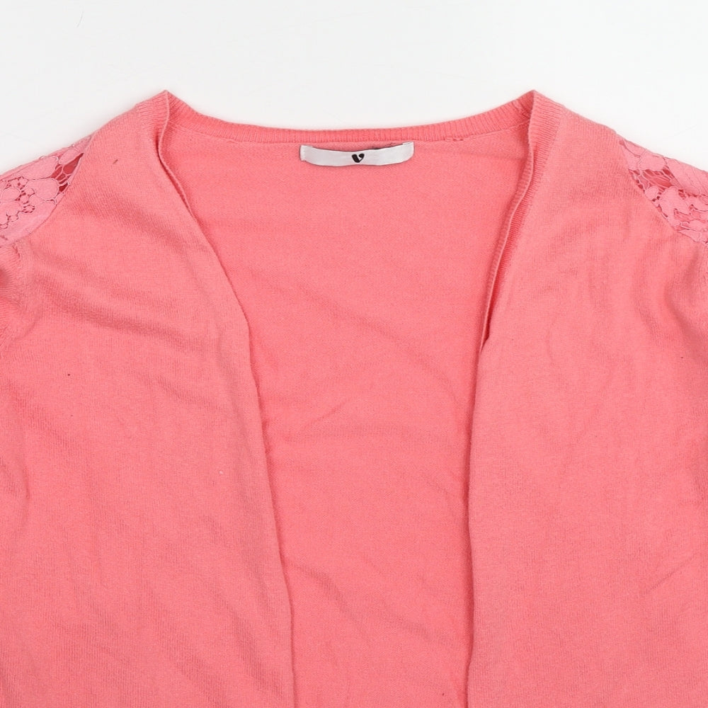 Very Womens Pink V-Neck Cotton Cardigan Jumper Size 12 Pullover - Lace Shoulder Detail