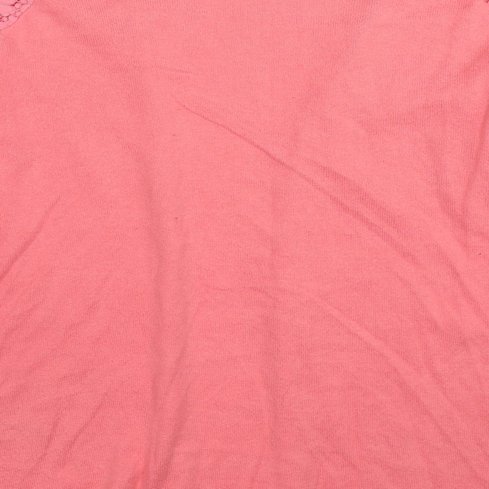Very Womens Pink V-Neck Cotton Cardigan Jumper Size 12 Pullover - Lace Shoulder Detail