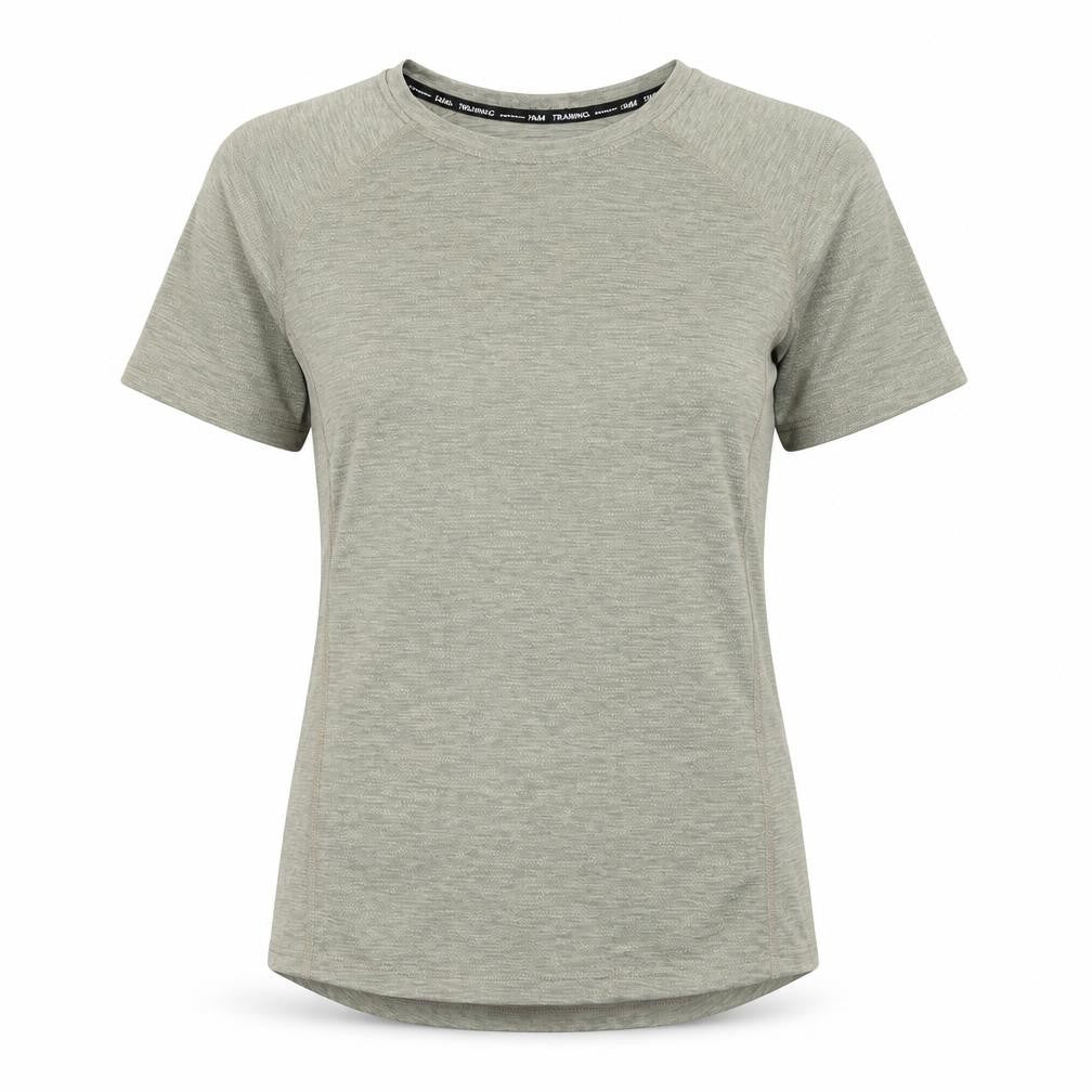 Front view of H&M women’s green polyester pullover t-shirt, size S, crew neck pullover