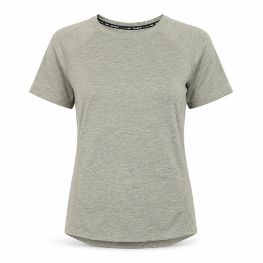Front view of H&M women’s green polyester pullover t-shirt, size S, crew neck pullover