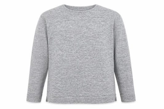 Front view of Boohoo women’s grey round neck polyester jumper, size UK 8