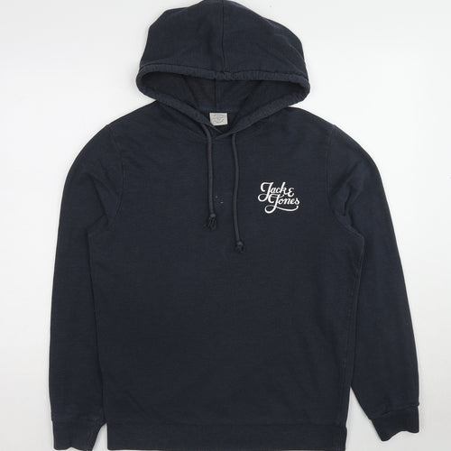 JACK & JONES Mens Blue Cotton Pullover Hoodie Size M