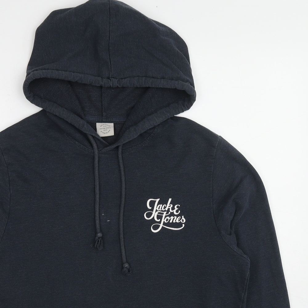 JACK & JONES Mens Blue Cotton Pullover Hoodie Size M