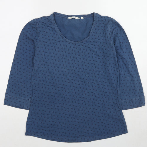 Seasalt Womens Blue Geometric Cotton Basic T-Shirt Size 12 Scoop Neck