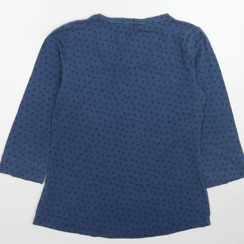 Seasalt Womens Blue Geometric Cotton Basic T-Shirt Size 12 Scoop Neck
