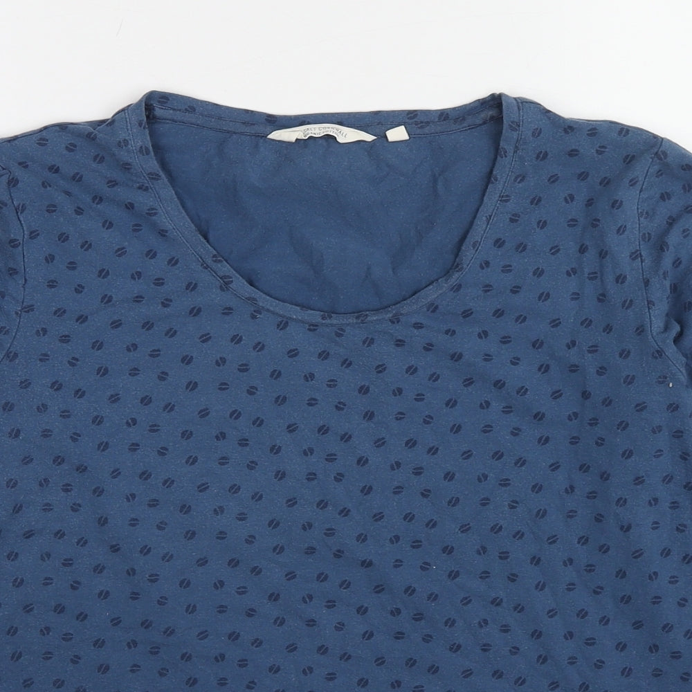 Seasalt Womens Blue Geometric Cotton Basic T-Shirt Size 12 Scoop Neck