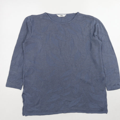 Marks and Spencer Womens Blue Round Neck Geometric Acrylic Pullover Jumper Size 14 - Leaf Print