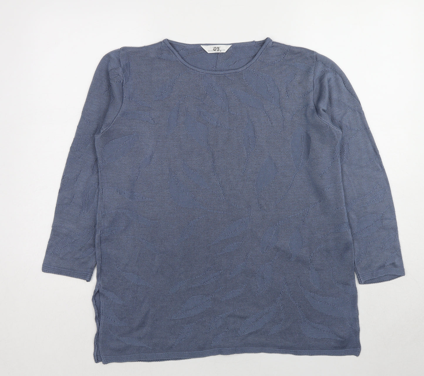 Marks and Spencer Womens Blue Round Neck Geometric Acrylic Pullover Jumper Size 14 - Leaf Print