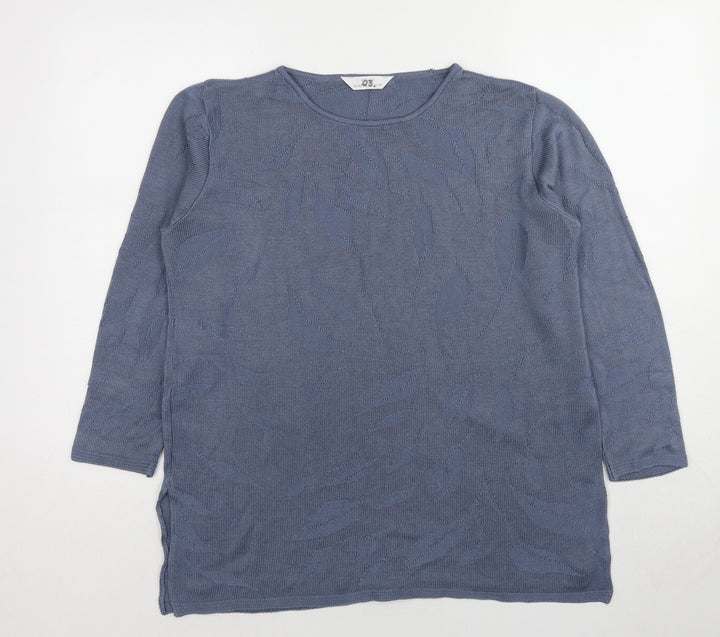 Marks and Spencer Womens Blue Round Neck Geometric Acrylic Pullover Jumper Size 14 - Leaf Print