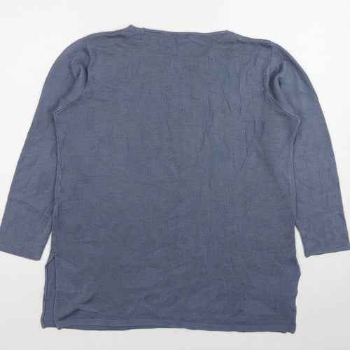 Marks and Spencer Womens Blue Round Neck Geometric Acrylic Pullover Jumper Size 14 - Leaf Print