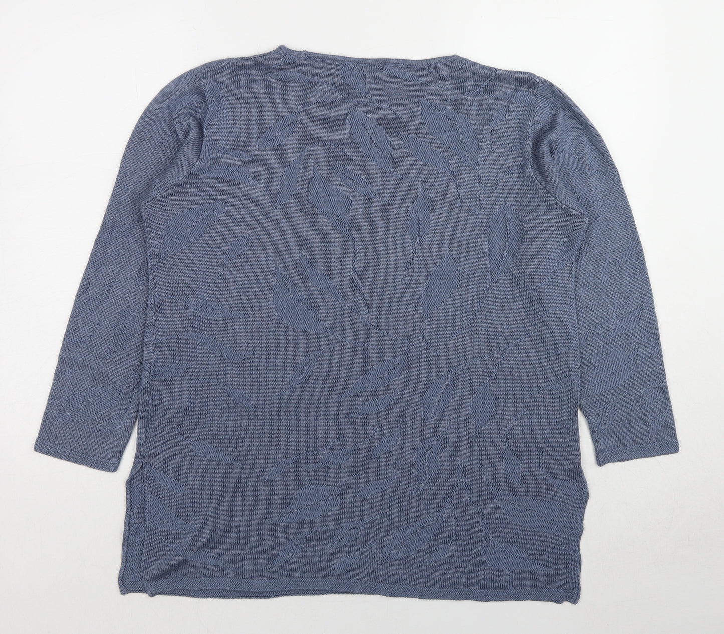 Marks and Spencer Womens Blue Round Neck Geometric Acrylic Pullover Jumper Size 14 - Leaf Print