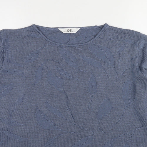 Marks and Spencer Womens Blue Round Neck Geometric Acrylic Pullover Jumper Size 14 - Leaf Print
