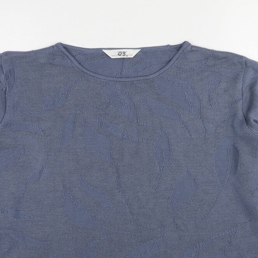 Marks and Spencer Womens Blue Round Neck Geometric Acrylic Pullover Jumper Size 14 - Leaf Print