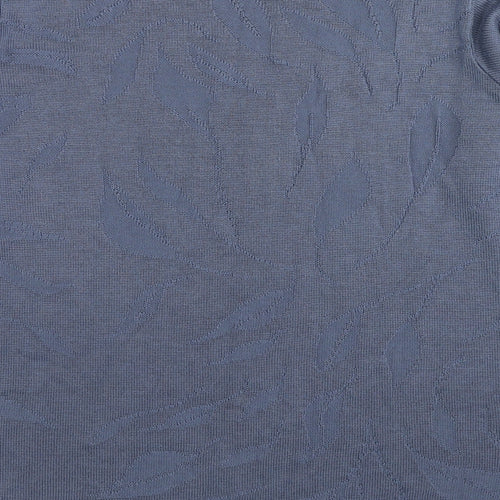 Marks and Spencer Womens Blue Round Neck Geometric Acrylic Pullover Jumper Size 14 - Leaf Print