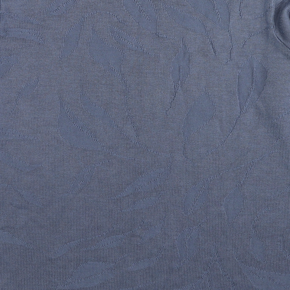 Marks and Spencer Womens Blue Round Neck Geometric Acrylic Pullover Jumper Size 14 - Leaf Print