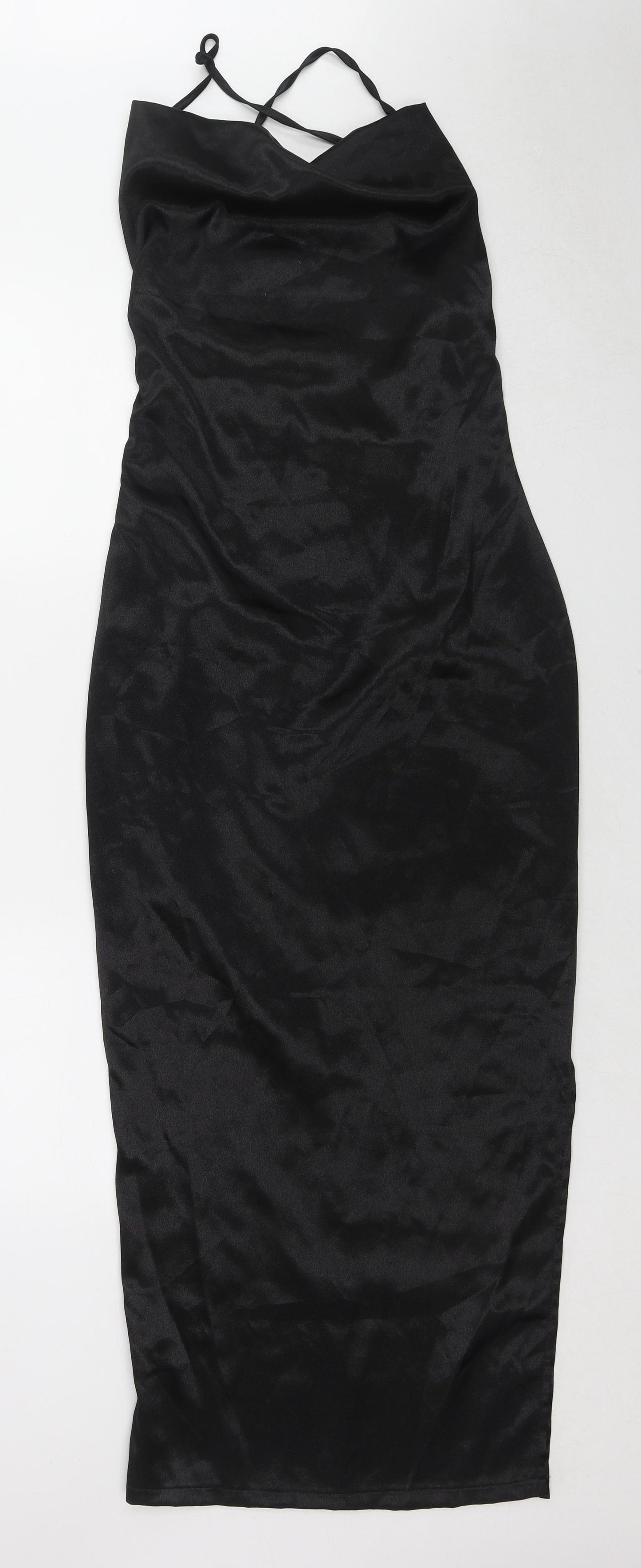 PRETTYLITTLETHING Womens Black Polyester Tank Dress Size 8 V-Neck Zip - Open Back