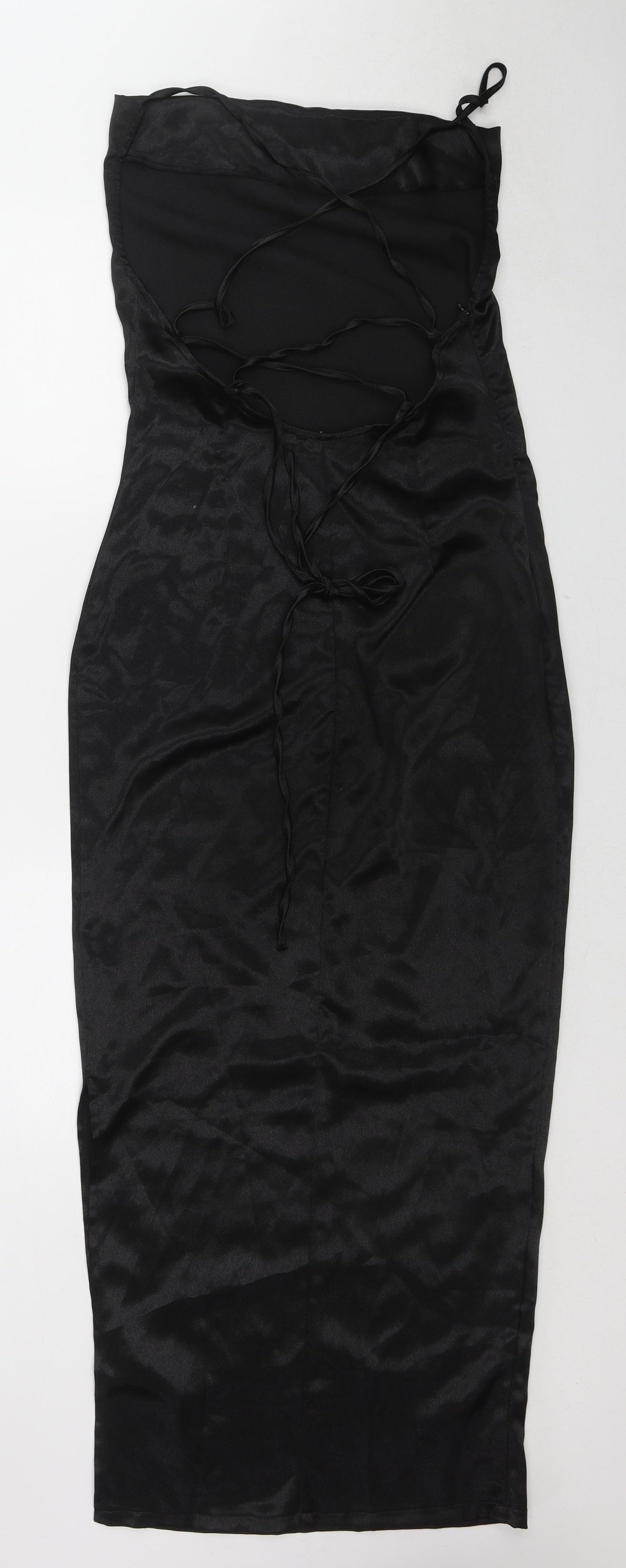 PRETTYLITTLETHING Womens Black Polyester Tank Dress Size 8 V-Neck Zip - Open Back
