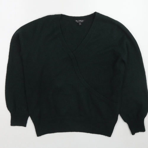 Miss Selfridge Womens Green V-Neck Acrylic Pullover Jumper Size 6