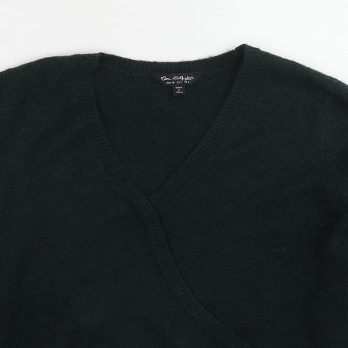 Miss Selfridge Womens Green V-Neck Acrylic Pullover Jumper Size 6