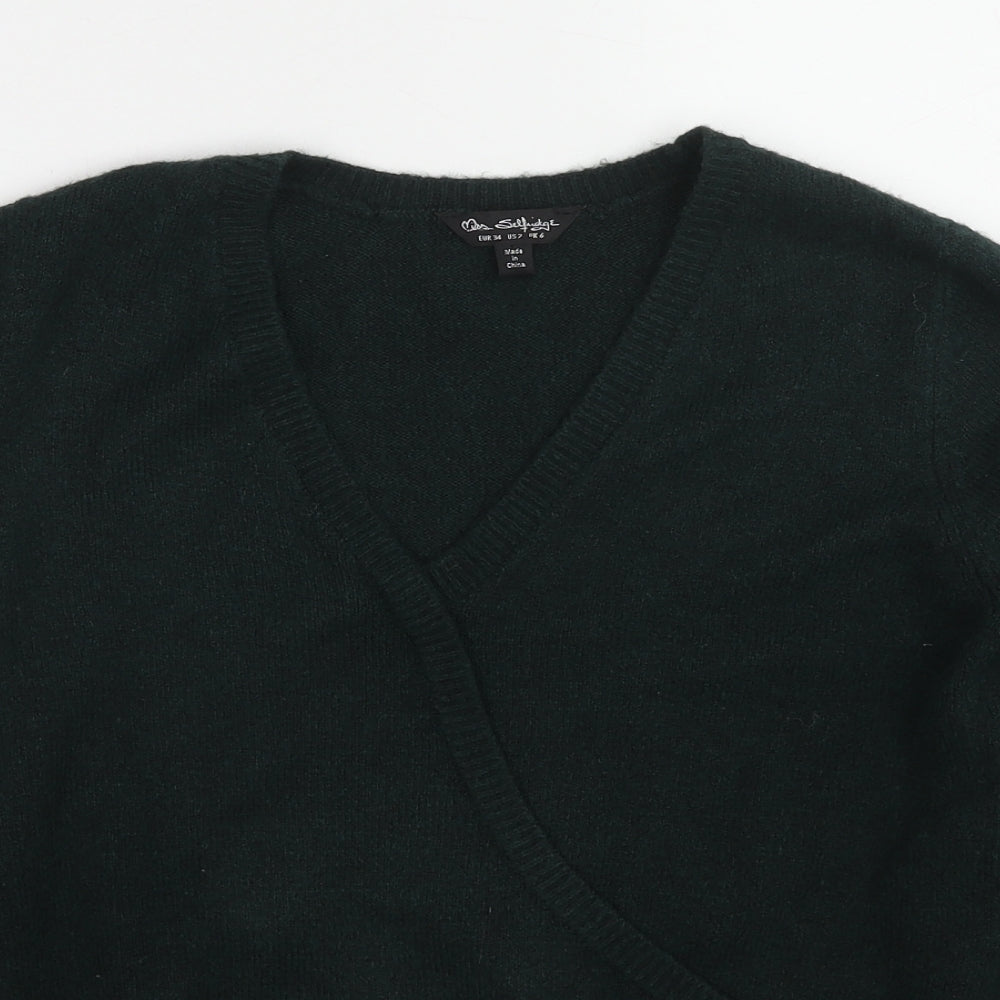 Miss Selfridge Womens Green V-Neck Acrylic Pullover Jumper Size 6