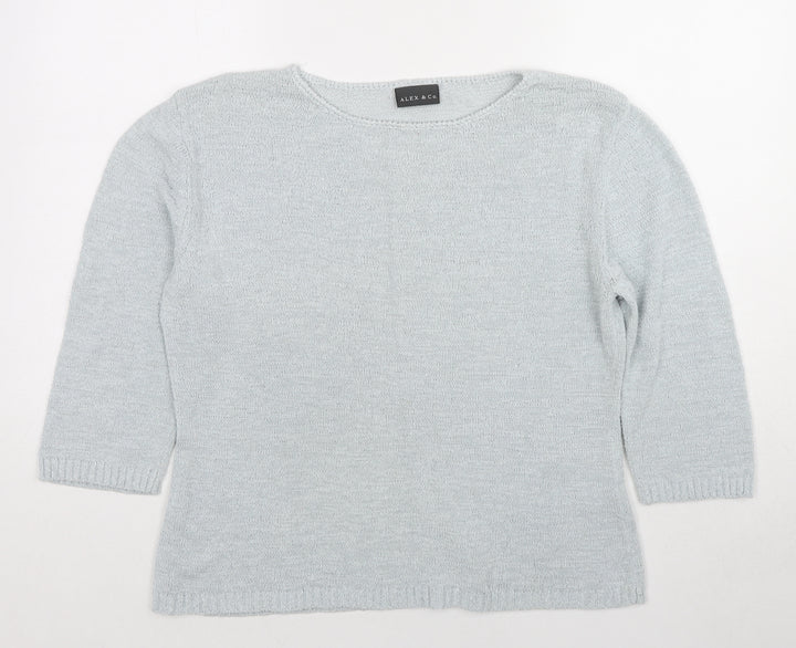 Alex&Co. Womens Blue Round Neck Nylon Pullover Jumper Size 18