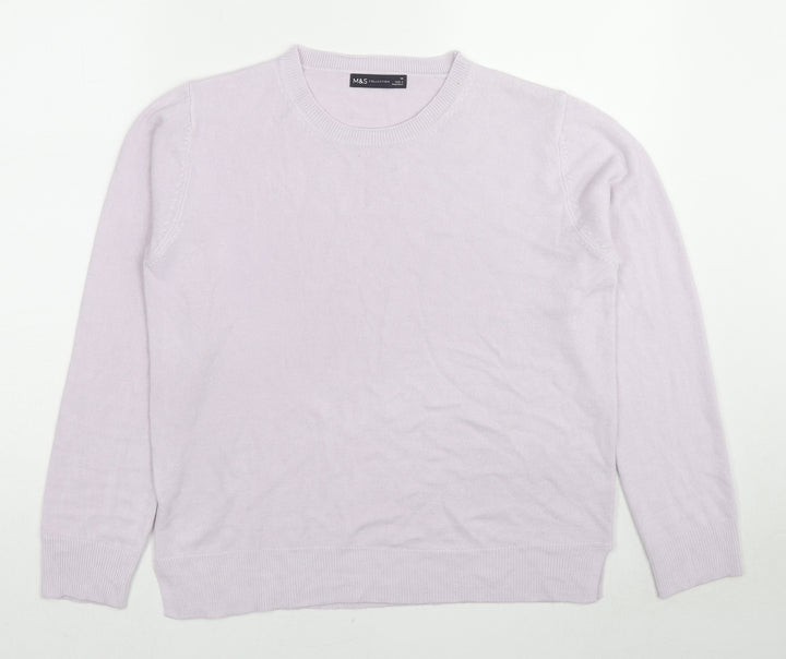 Marks and Spencer Womens Purple Round Neck Acrylic Pullover Jumper Size 14