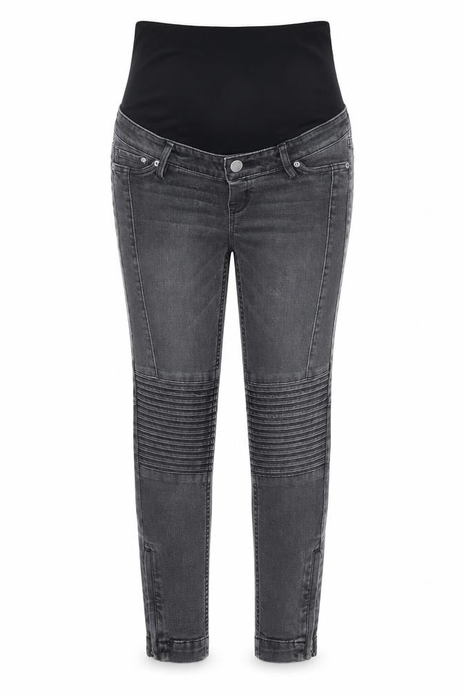 Front view of H&M women’s black polyester skinny jeans, size UK 10, regular button