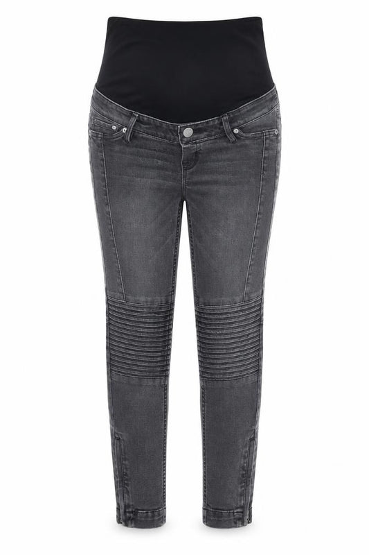 Front view of H&M women’s black polyester skinny jeans, size UK 10, regular button