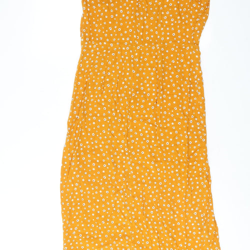 Red Herring Womens Yellow Floral Viscose A-Line Size 12 Round Neck Button