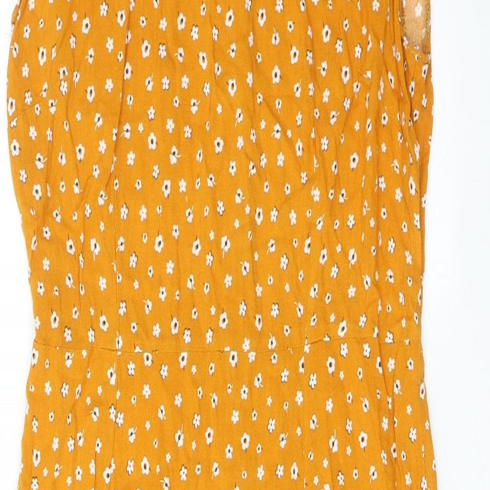 Red Herring Womens Yellow Floral Viscose A-Line Size 12 Round Neck Button