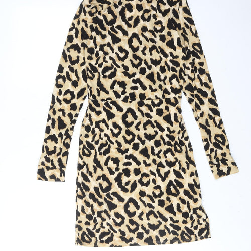 New Look Womens Brown Animal Print Viscose A-Line Size 10 Collared Pullover - Leopard pattern