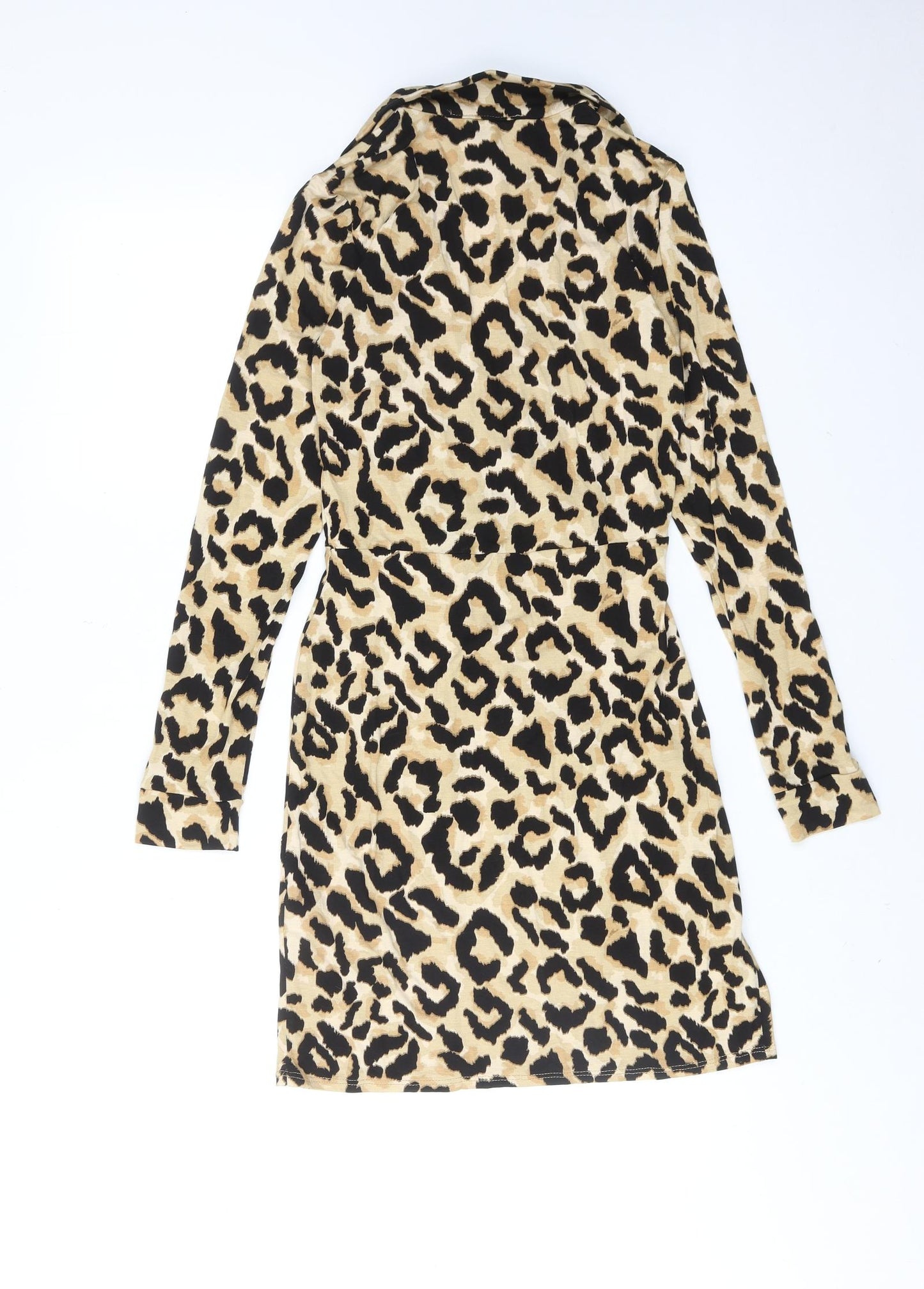 New Look Womens Brown Animal Print Viscose A-Line Size 10 Collared Pullover - Leopard pattern