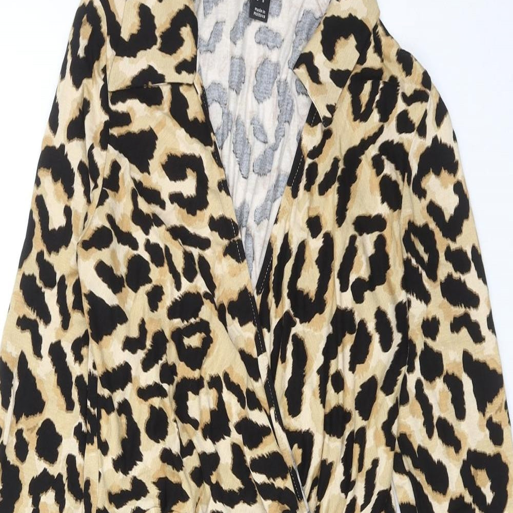 New Look Womens Brown Animal Print Viscose A-Line Size 10 Collared Pullover - Leopard pattern