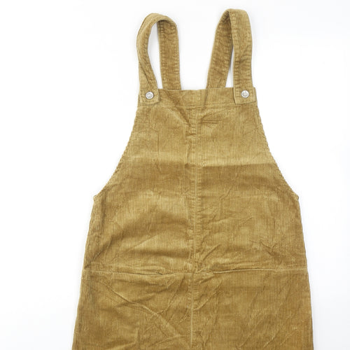 Zara Womens Brown Cotton Pinafore/Dungaree Dress Size XS Square Neck Button