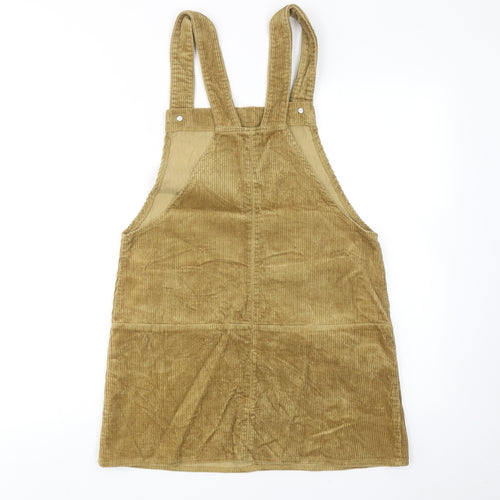 Zara Womens Brown Cotton Pinafore/Dungaree Dress Size XS Square Neck Button