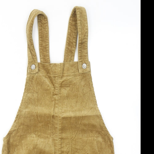 Zara Womens Brown Cotton Pinafore/Dungaree Dress Size XS Square Neck Button