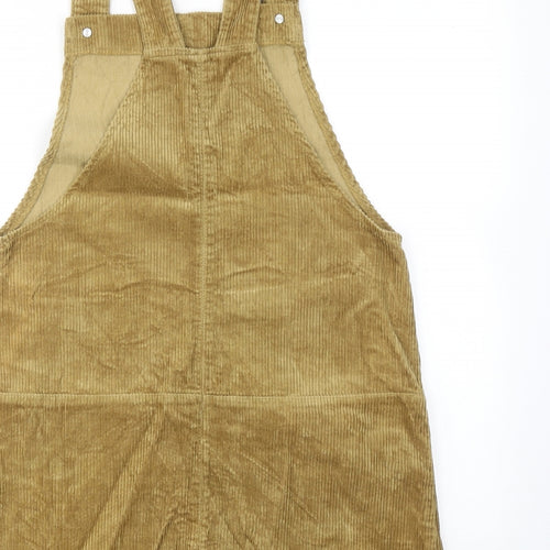 Zara Womens Brown Cotton Pinafore/Dungaree Dress Size XS Square Neck Button