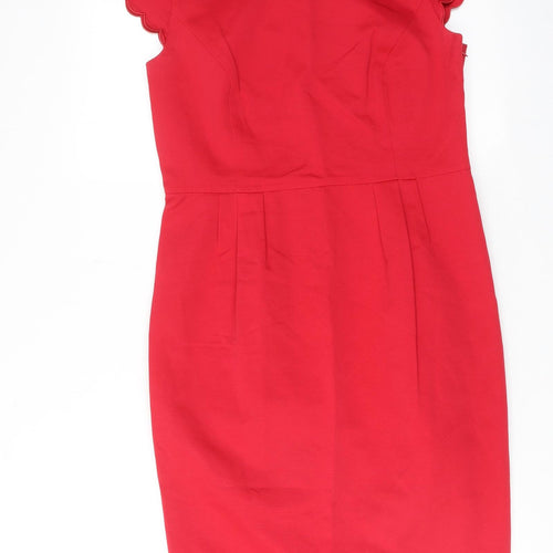 Autograph Womens Red Cotton Shift Size 12 Boat Neck Zip