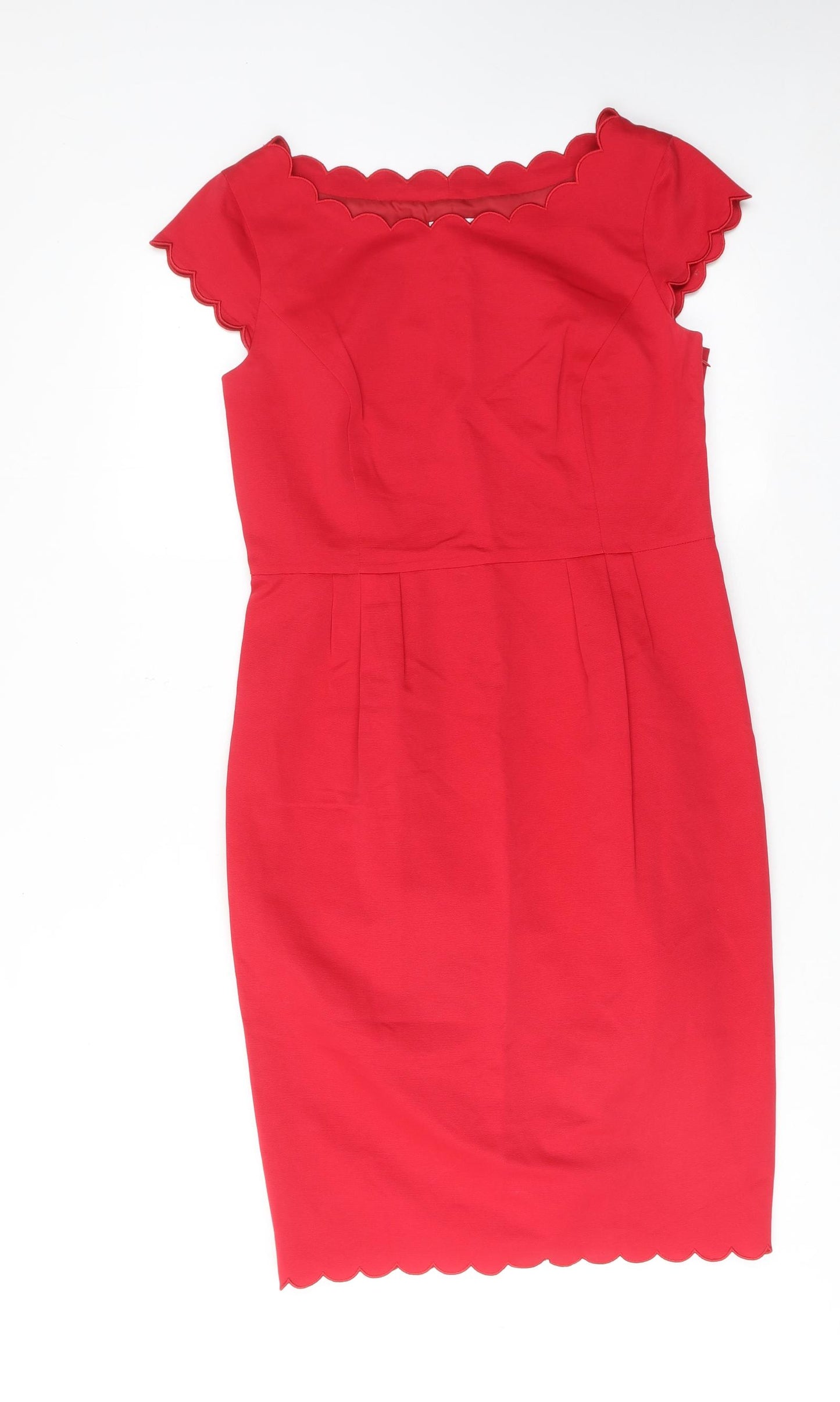 Autograph Womens Red Cotton Shift Size 12 Boat Neck Zip