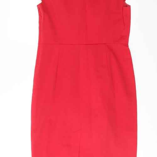 Autograph Womens Red Cotton Shift Size 12 Boat Neck Zip