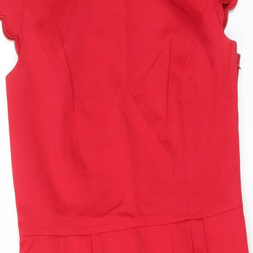 Autograph Womens Red Cotton Shift Size 12 Boat Neck Zip