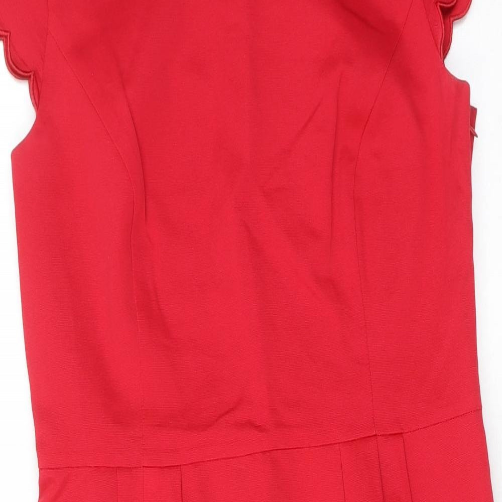 Autograph Womens Red Cotton Shift Size 12 Boat Neck Zip